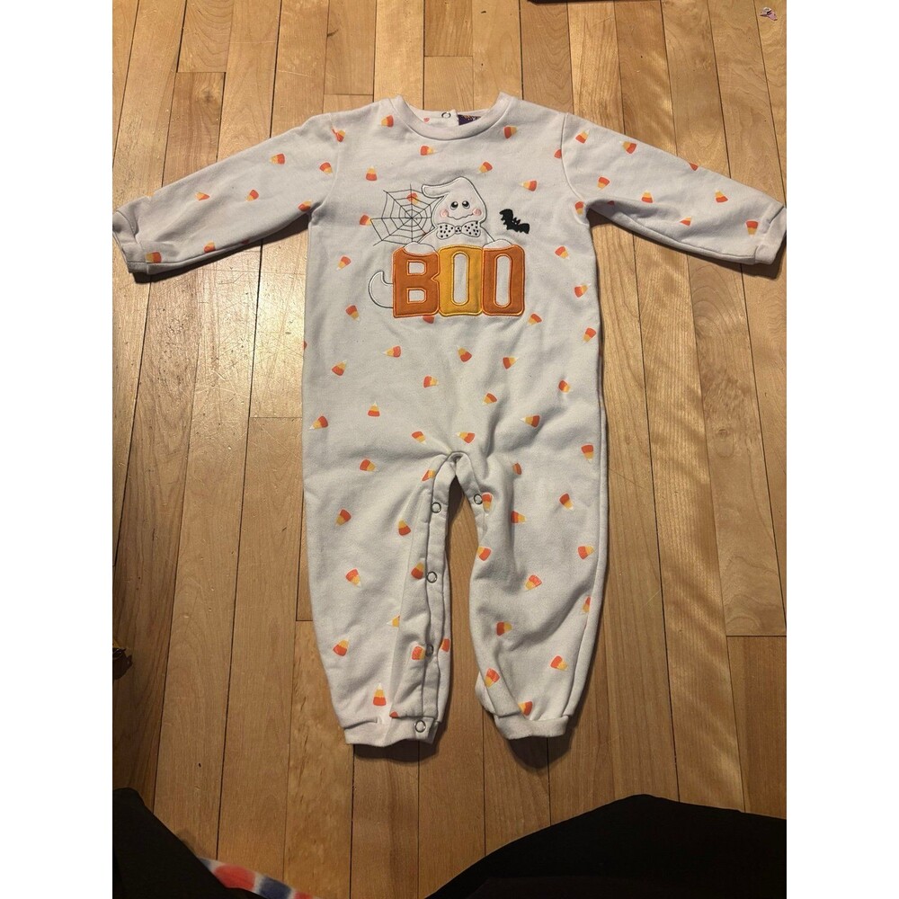 Halloween "BOO" Candy Corn ghost 3t sweatshirt romper vintage Y2K one piece